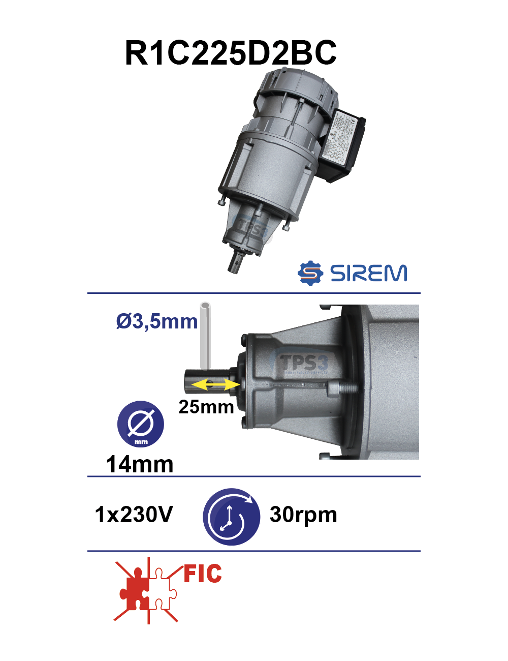 Motoréducteur R1C225D2BC 30tr/min arbre D:14 L:25