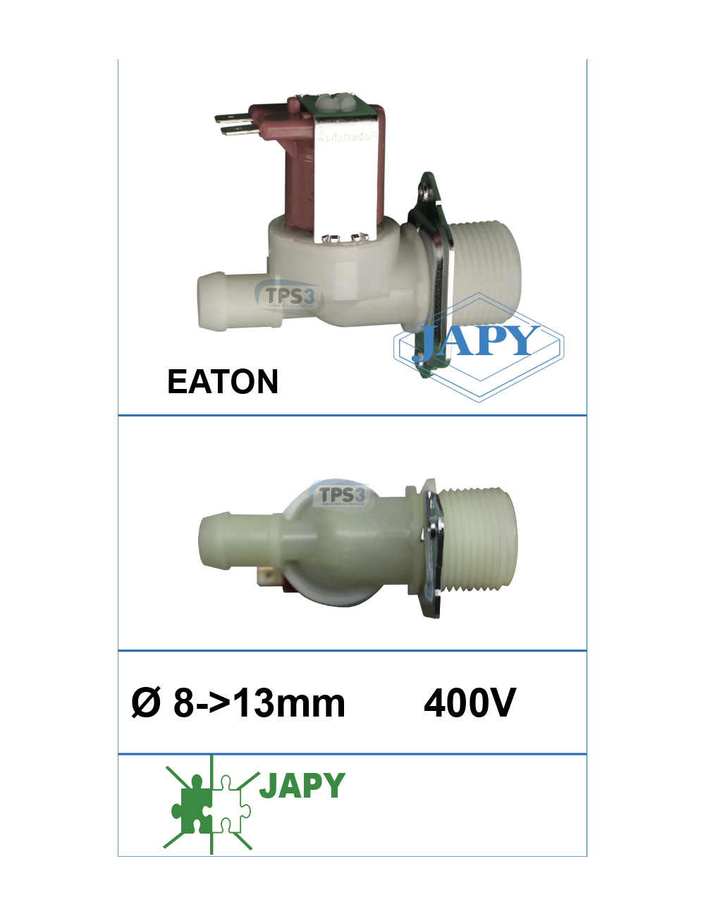 Electrovanne d'arrivée d'eau simple droite Eaton 400V DN 8-13