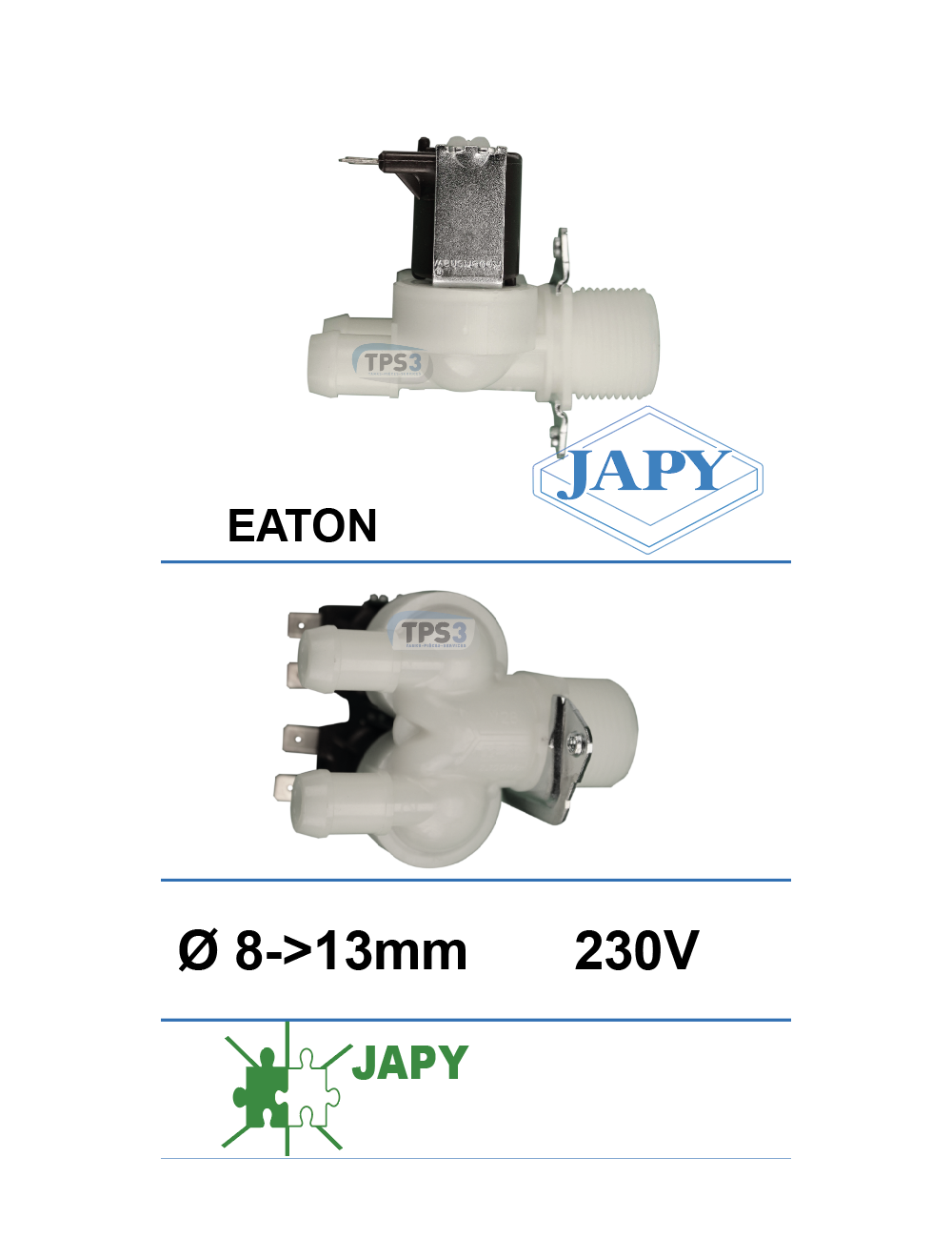 Electrovanne d'arrivée d'eau double droite Eaton 230V DN 8-13