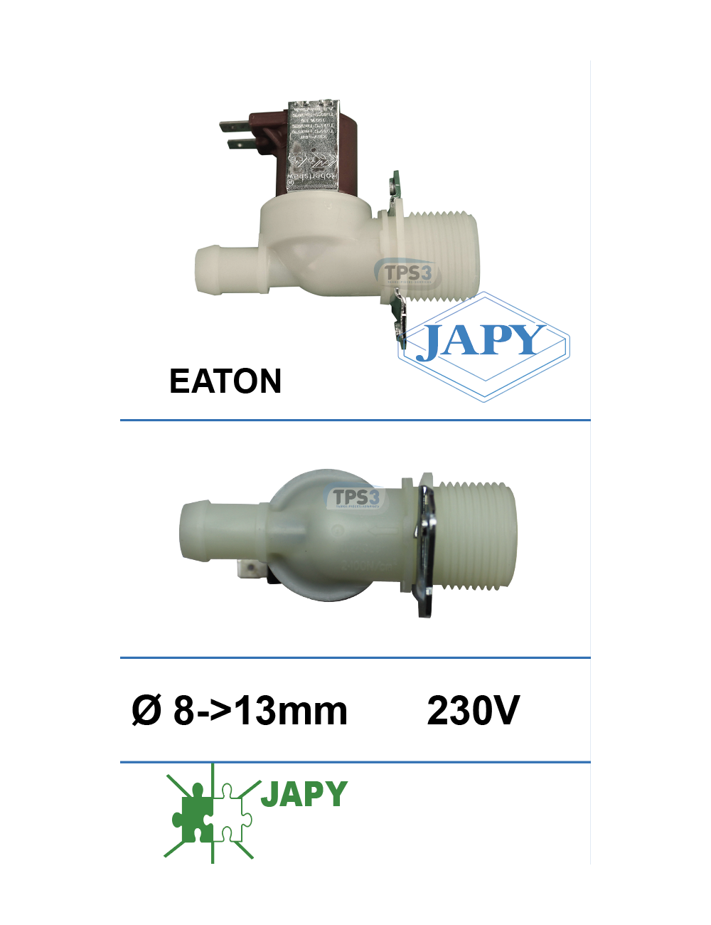 Electrovanne d'arrivée d'eau simple droite Eaton 230V DN 8-13