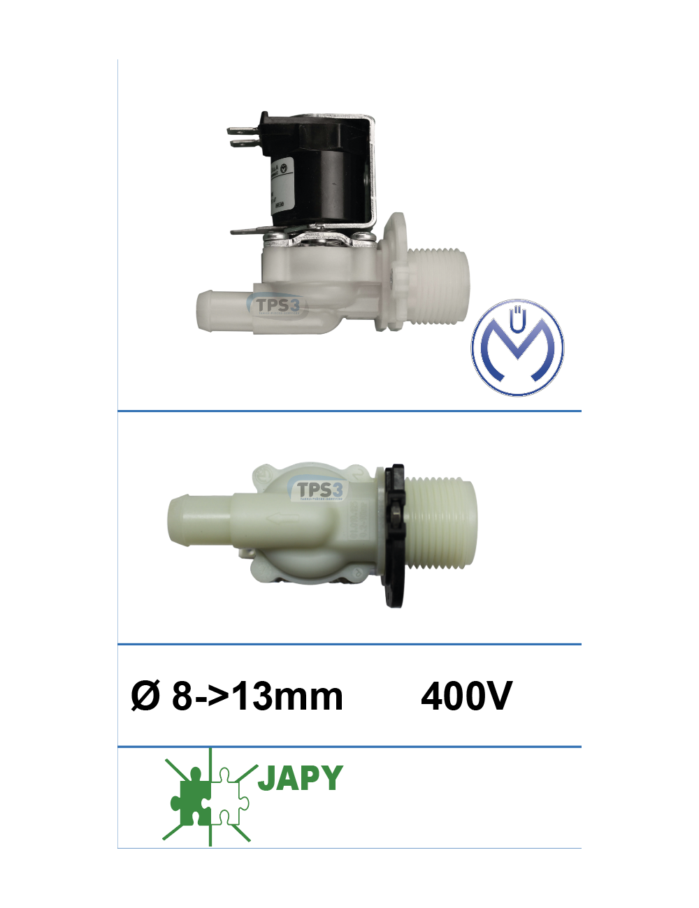 Electrovanne d'arrivée d'eau simple droite Müller 400V DN 8-13