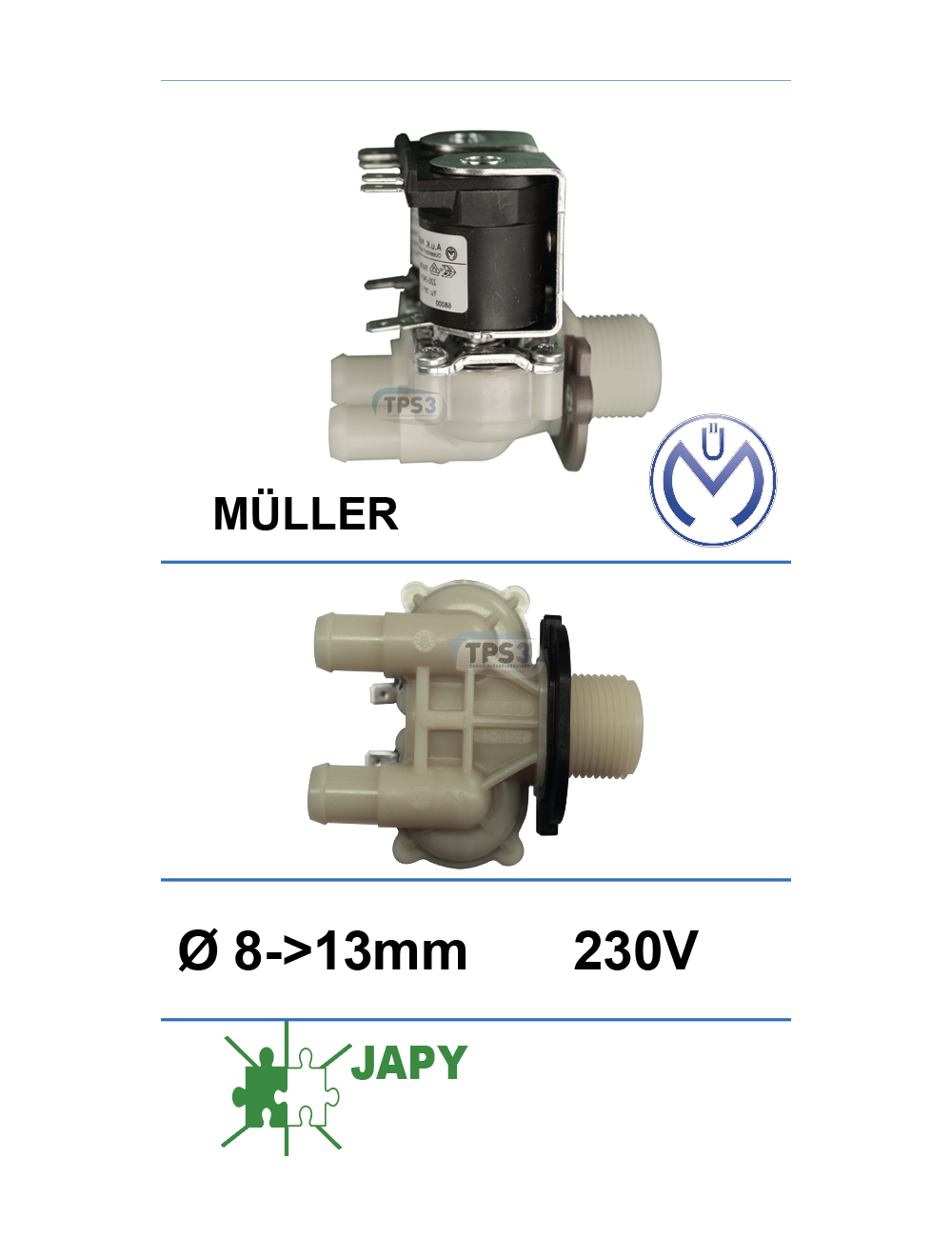 Electrovanne d'arrivée d'eau double droite Müller 230V DN 8-13