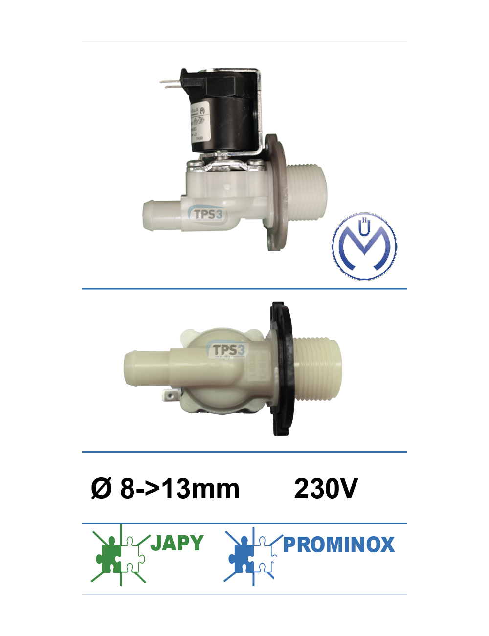 Electrovanne d'arrivée d'eau simple droite Müller 230V DN 8-13