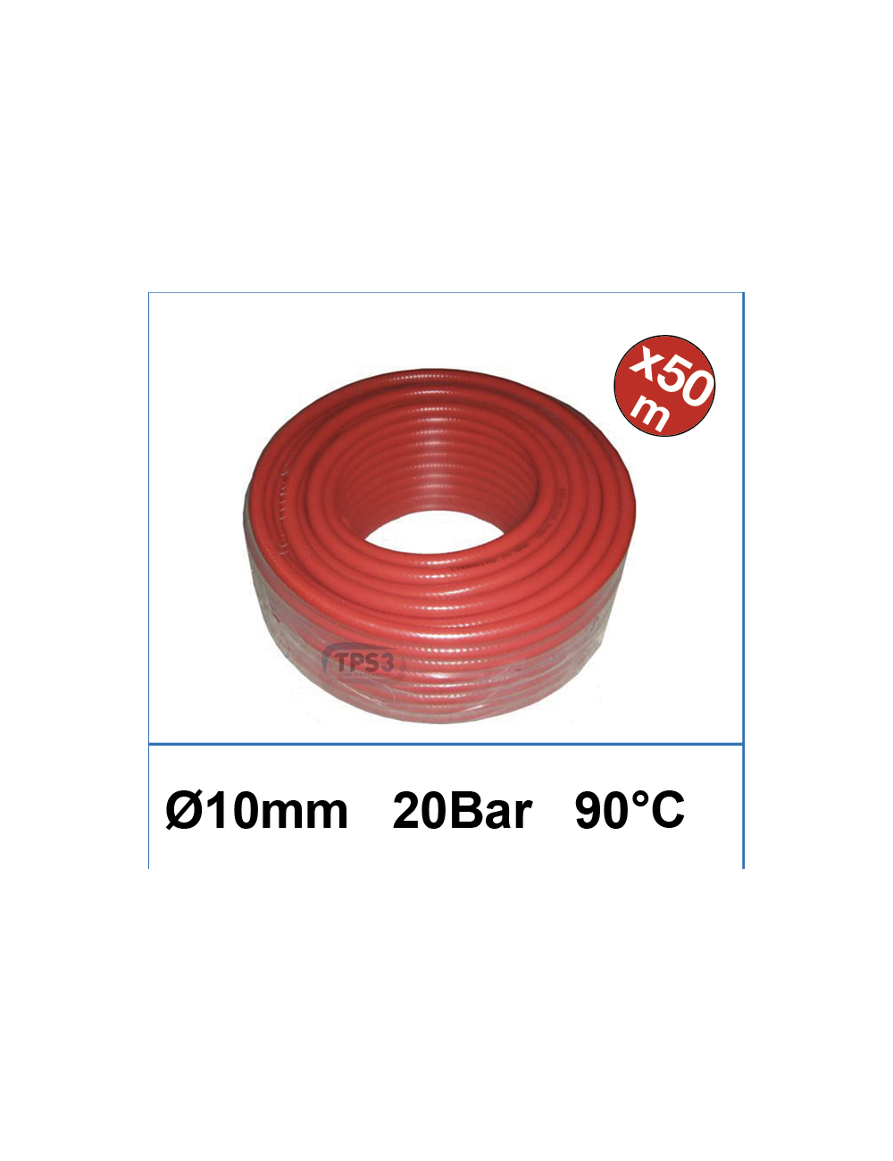 Couronne 50m tuyau d'alimentation eau rouge Ø 9 int 20B/90°C