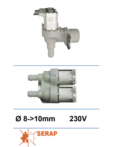 Electrovanne d'arrivée d'eau double coudée 230V DN 8-10