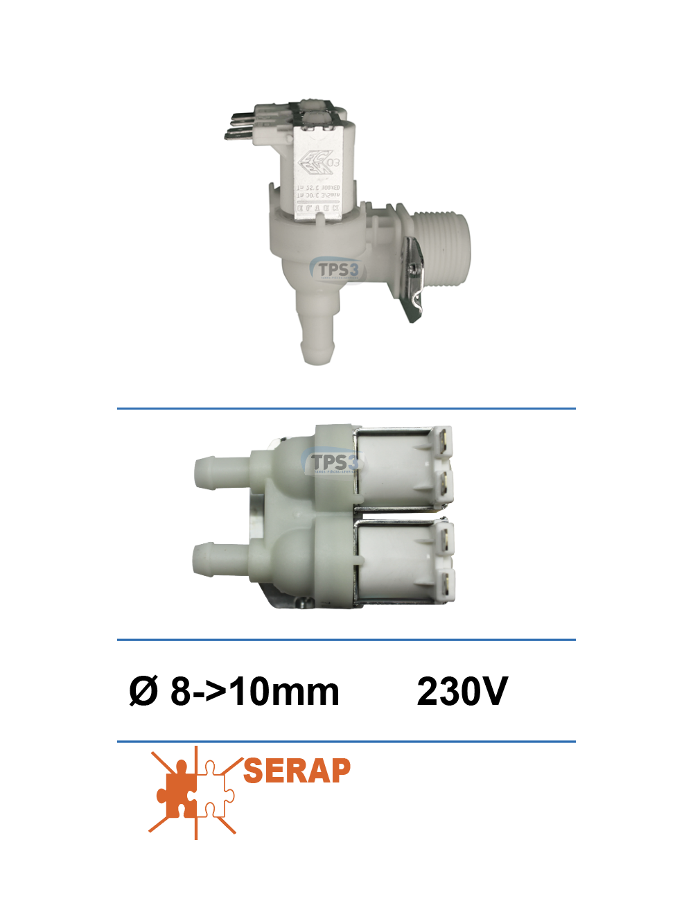 Electrovanne d'arrivée d'eau double coudée 230V DN 8-10