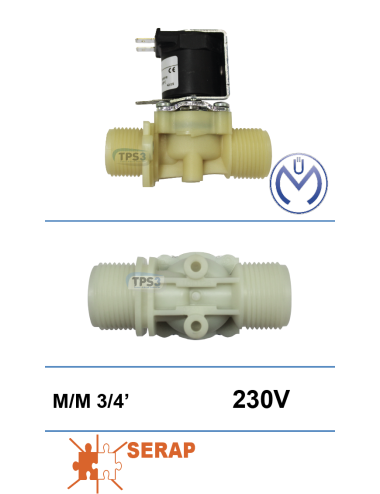 Electrovanne d'arrivée d'eau simple droite Müller 230V DN 3/4 mâle/mâle