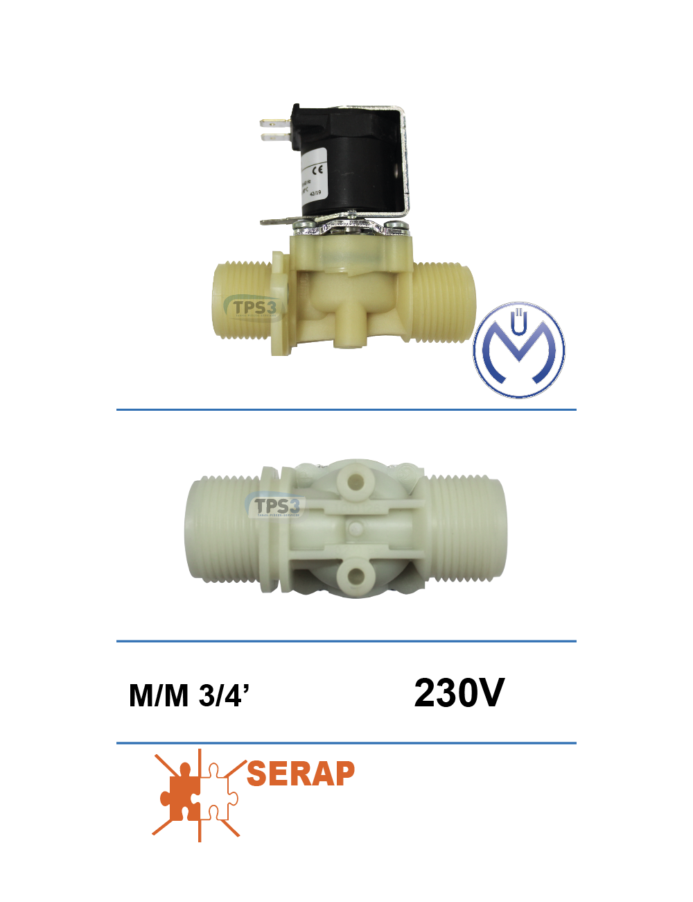 Electrovanne d'arrivée d'eau simple droite Müller 230V DN 3/4 mâle/mâle