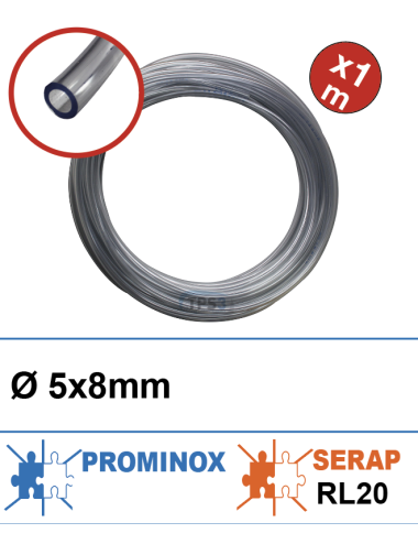 Tube clair 5x8 pour produit lessiviel adaptable Prominox/Serap (au m)