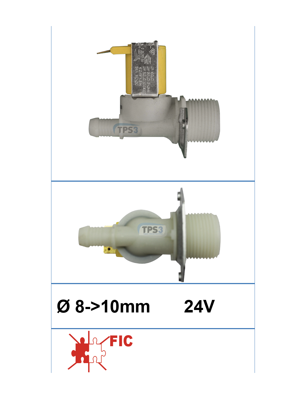 Electrovanne d'arrivée d'eau simple droite 24V DN 8-10