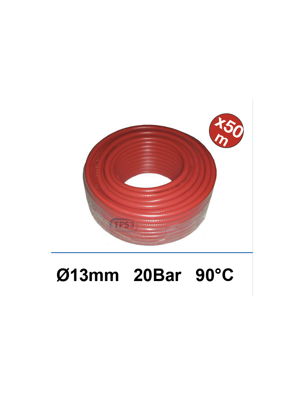 Couronne 50m tuyau d'alimentation eau rouge Ø 13 int 20B/90°C