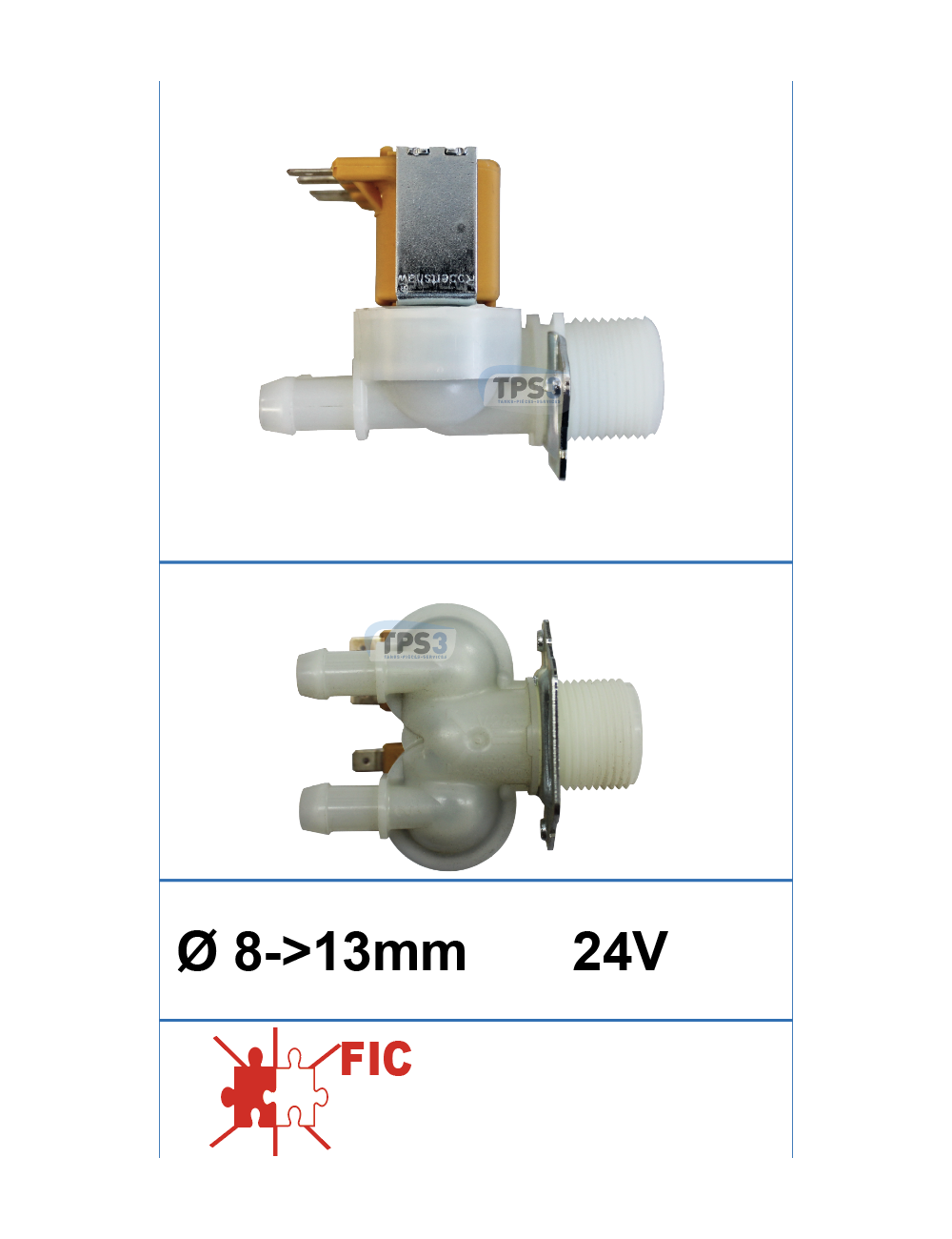 Electrovanne d'arrivée d'eau double droite 24V DN 8-10