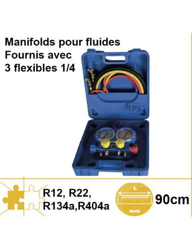 Manifold en malette avec flexibles pour R22,R134a,R404a, R407f