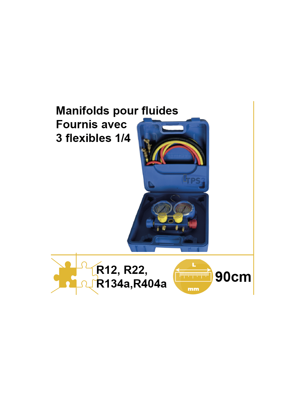 Manifold en malette avec flexibles pour R22,R134a,R404a, R407f