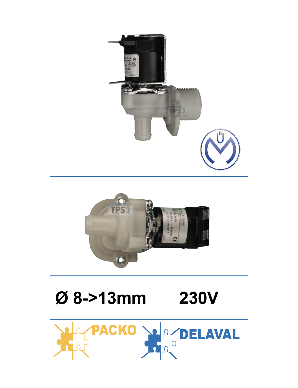 Electrovanne d'arrivée d'eau simple coudée Müller 230V DN8-13