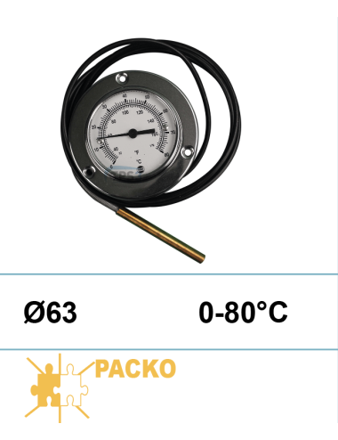 Thermomètre 0-80 degrés Ø 63mm encastré