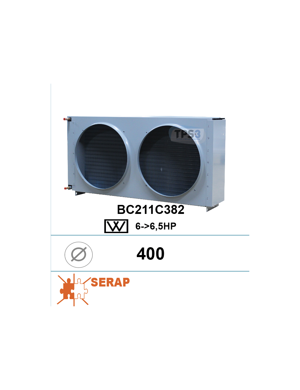 Condenseur type BC211C382 6-6,5Ch 2 ouies D400