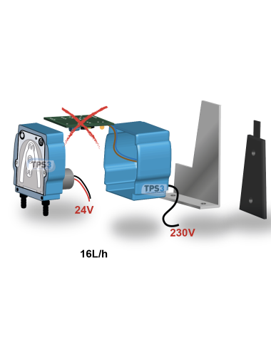 Pompe doseuse 24Vdc/230Vac 0-20L/H embouts 5 et 8mm 2 kits de fixation