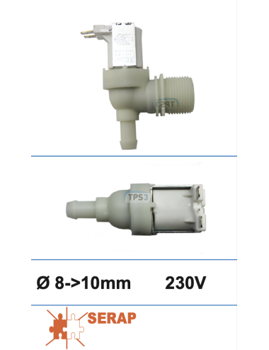 Electrovanne d'arrivée d'eau simple coudée 230V DN 8-10