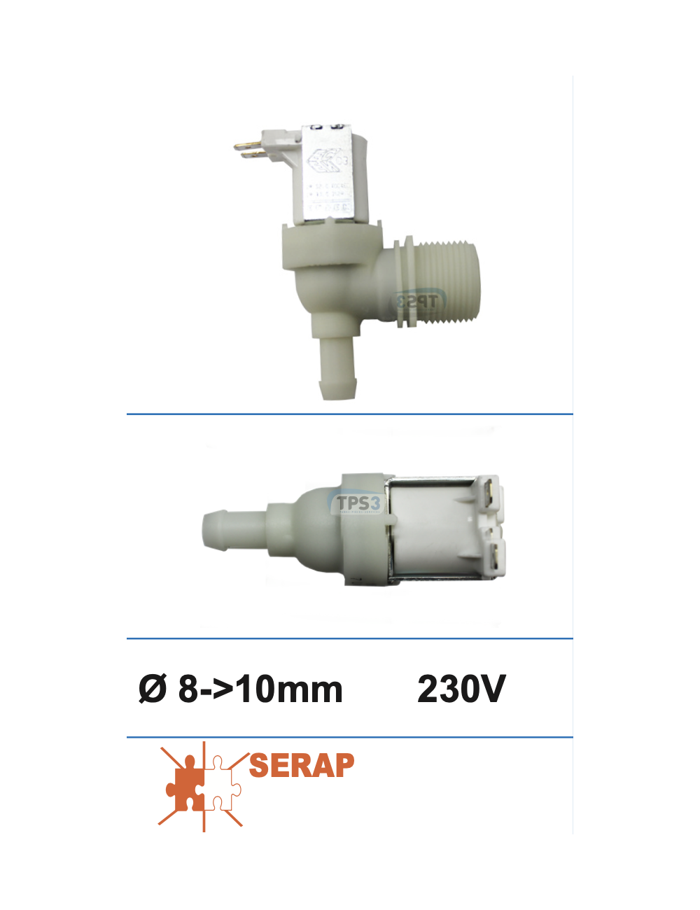 Electrovanne d'arrivée d'eau simple coudée 230V DN 8-10