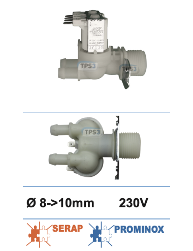 Electrovanne d’arrivée d’eau double droite 230V DN 8-10