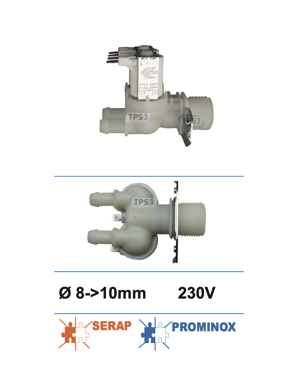 Electrovanne d’arrivée d’eau double droite 230V DN 8-10