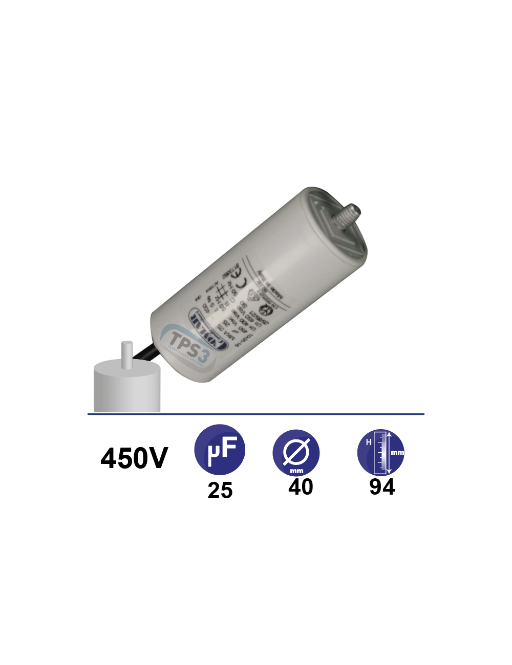Condensateur 25µF 450V avec tige de fixation