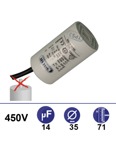 Condensateur 14µF 450V sans tige de fixation
