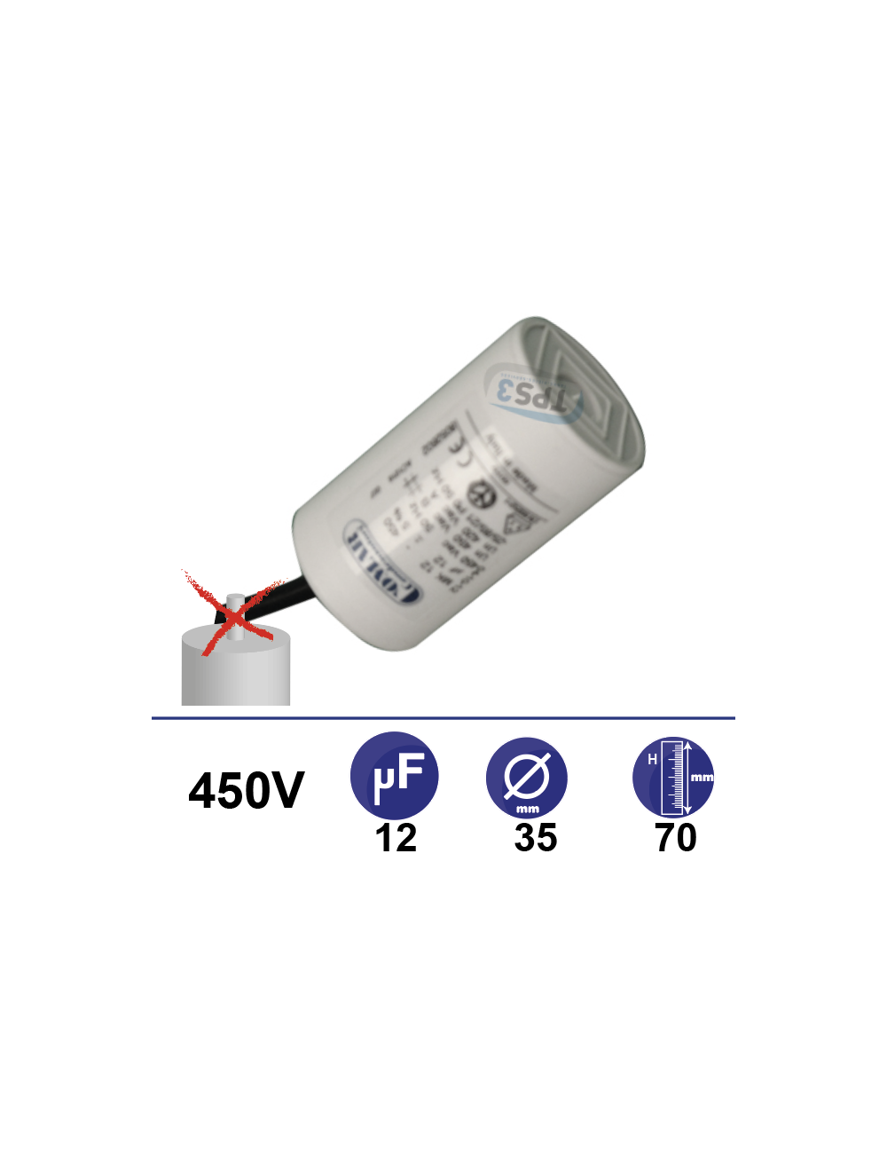 Condensateur 12µF 450V sans tige de fixation