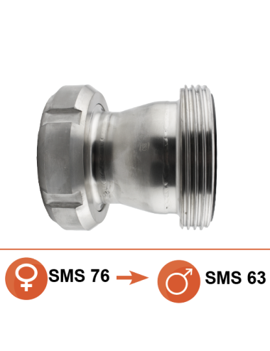 Réduction inox mâle SMS Ø76 / femelle SMS Ø63