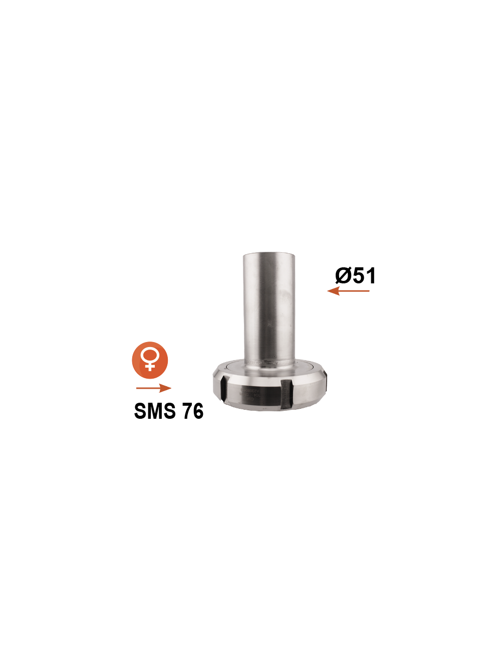 Réduction inox femelle SMS Ø76 / lisse Ø51