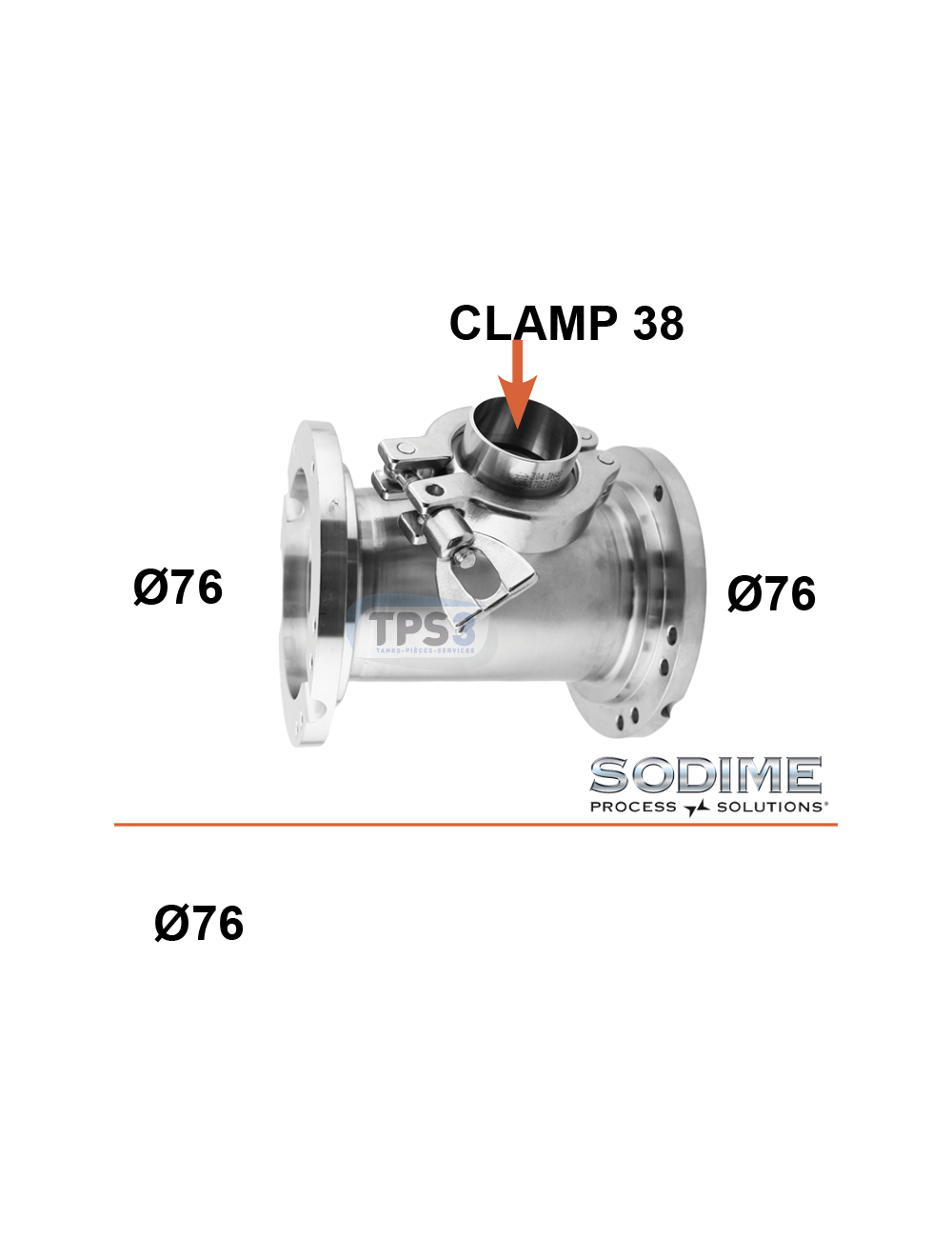 Manchette arrivée de lait 2x1/2 vanne Sodime 76 - 1x clamp 38