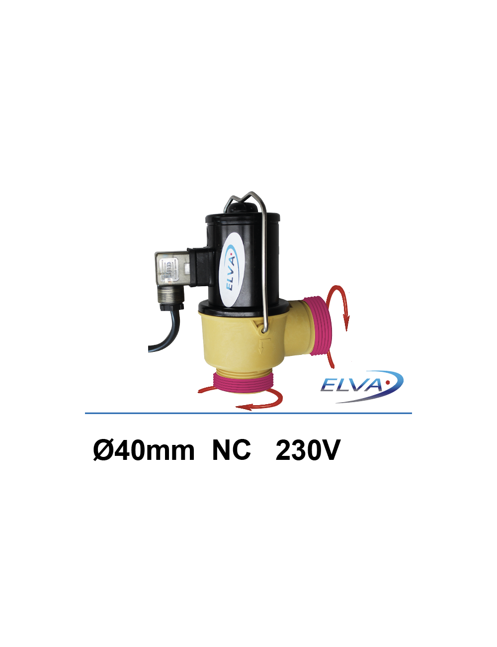 Electrovanne de vidange Elva 230V NF DN40 fileté/fileté avec câble 1,4m
