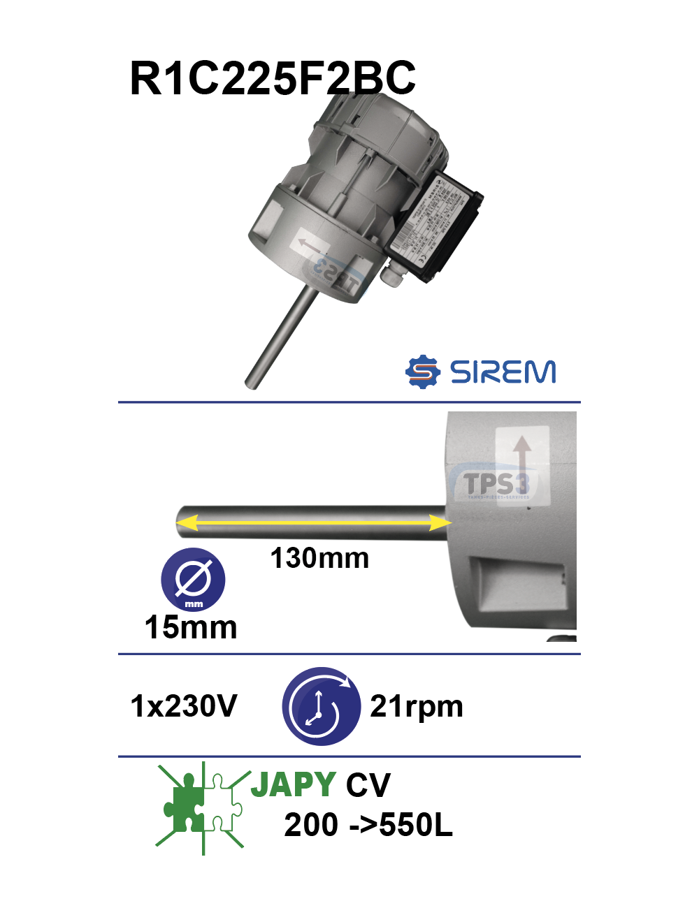 Motoréducteur R1C225F2BC 21tr/min arbre D:15 L:133